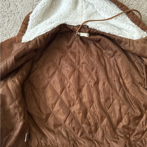 BROWN CORDUROY SHERPA HOOD CROPPED JACKET - Picture 10 of 11